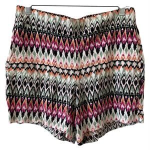 NEW WILDFOX Flowy Bohemian Shorts Colorful Argyle Tribal Print Large Multicolor